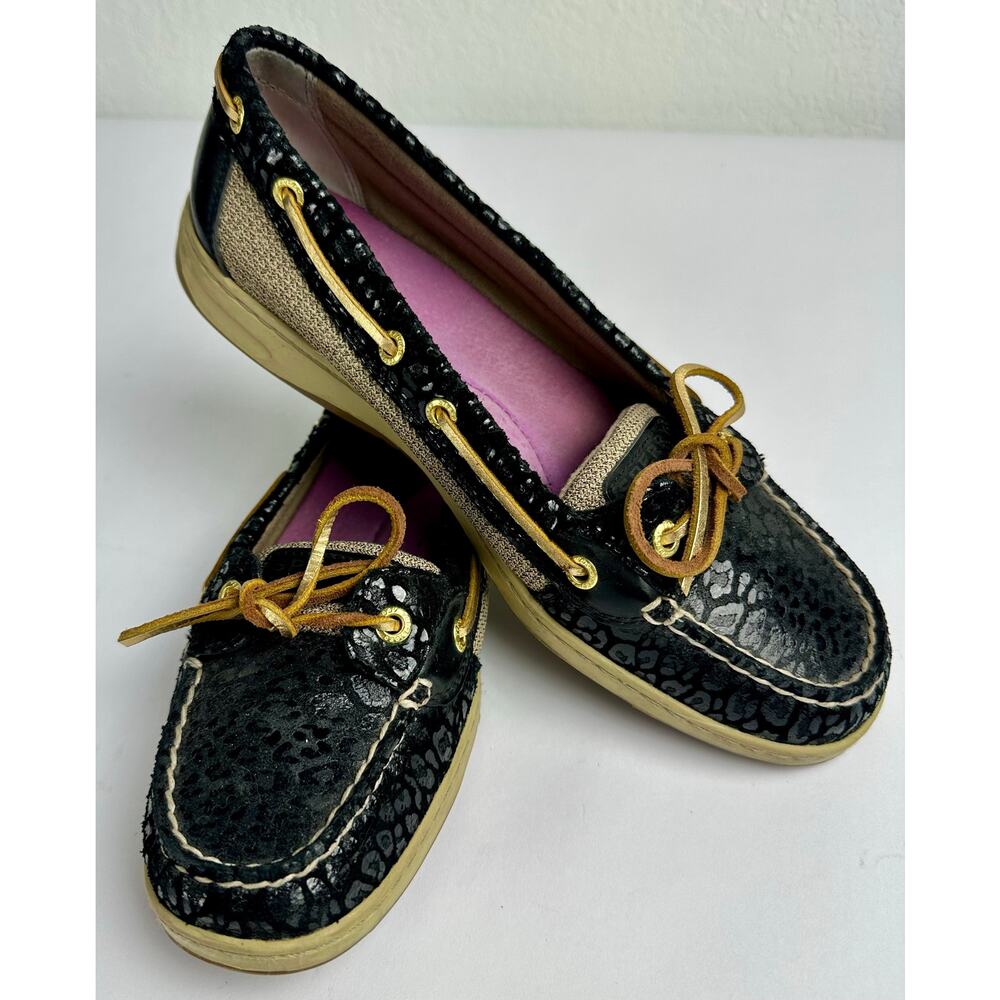 Sperry Top-Sider Leopard Boat Shoes Black Gold Preppy Nautical Loafers 9.5